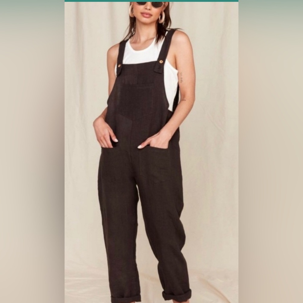 Mate the Label Maya Linen Overalls Jumpsuit Size‎ medium black lagenlook